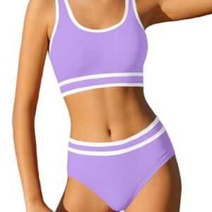Sporty Purple and White Bikini with Racerback Design, Teen 13 - 14Y